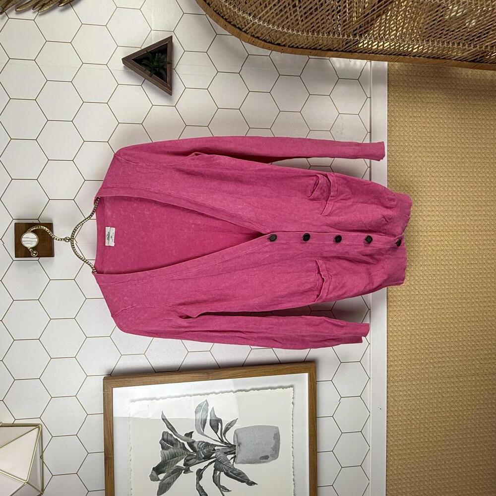 Wallace Bright Pink Long Sleeve Button-Up Cotton Cardigan Sweater - Size - XS